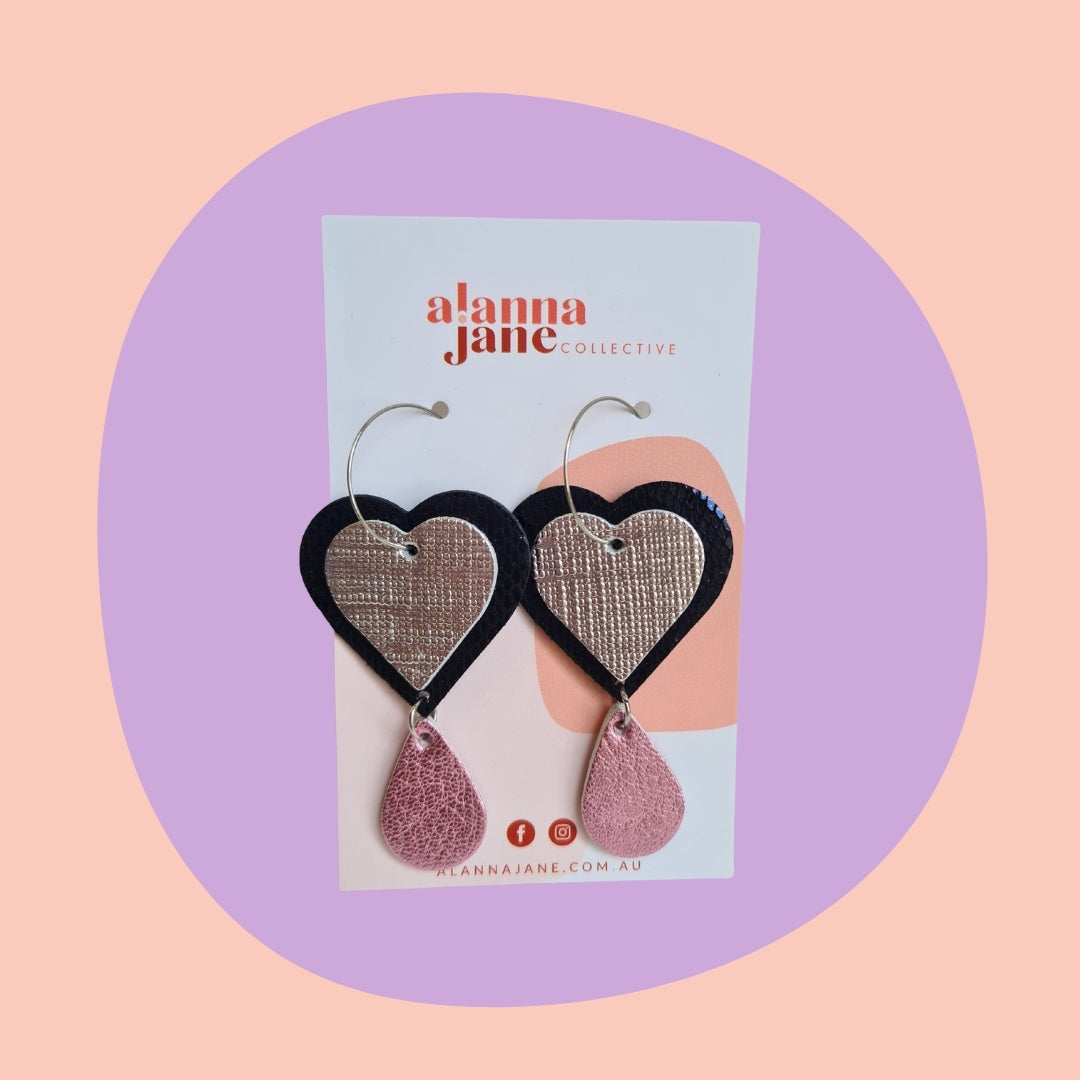 Navy and Silver Layered Heart Earrings
