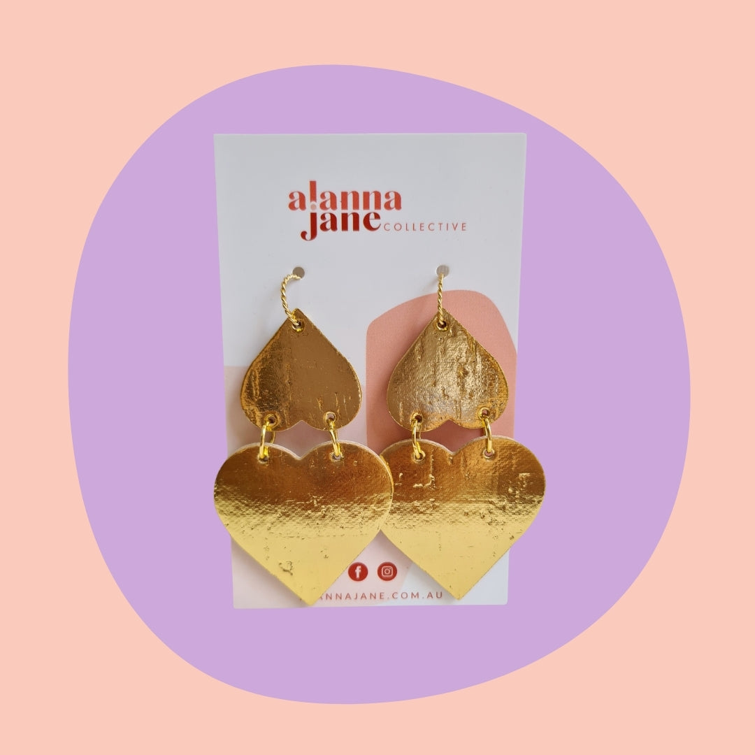 XL Double Heart Earrings in Gold