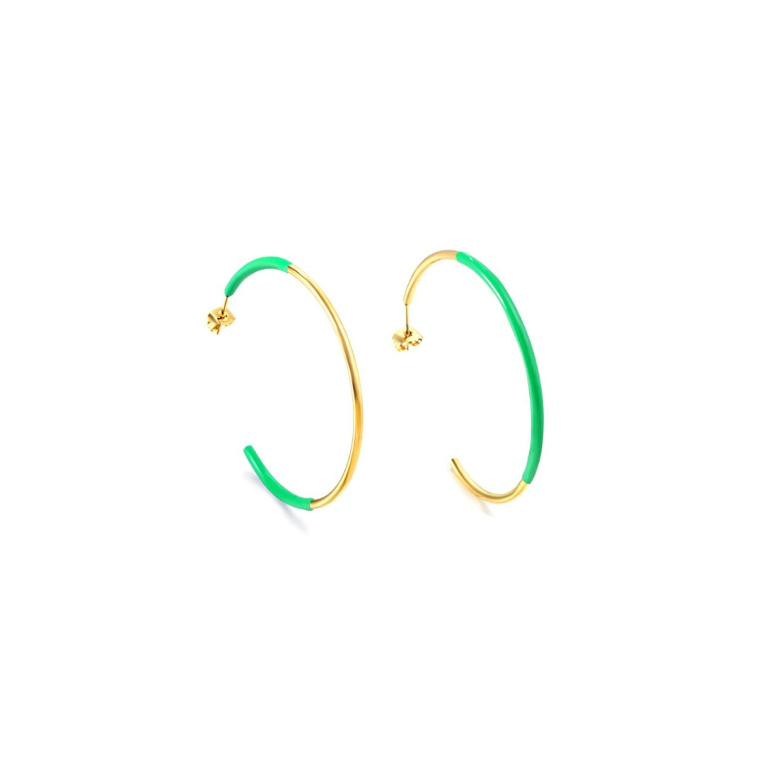 Green and Gold Hoop Earrings