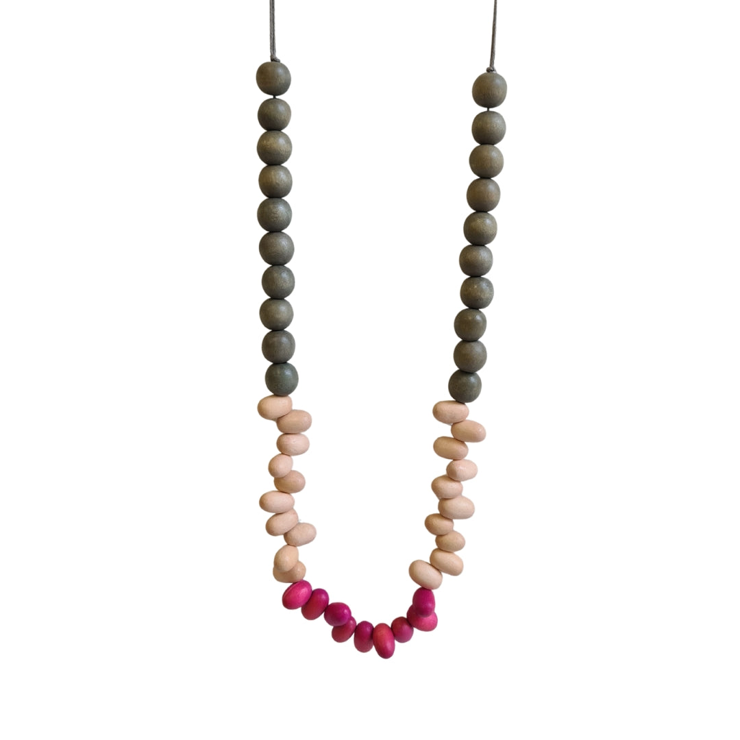 Pink and Khaki Beaded Necklace