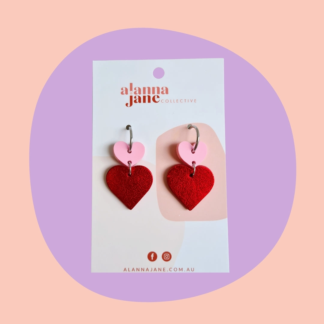 Pink and Red Heart Earrings