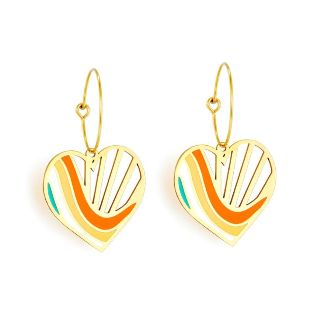 Retro Heart Hoop Earrings