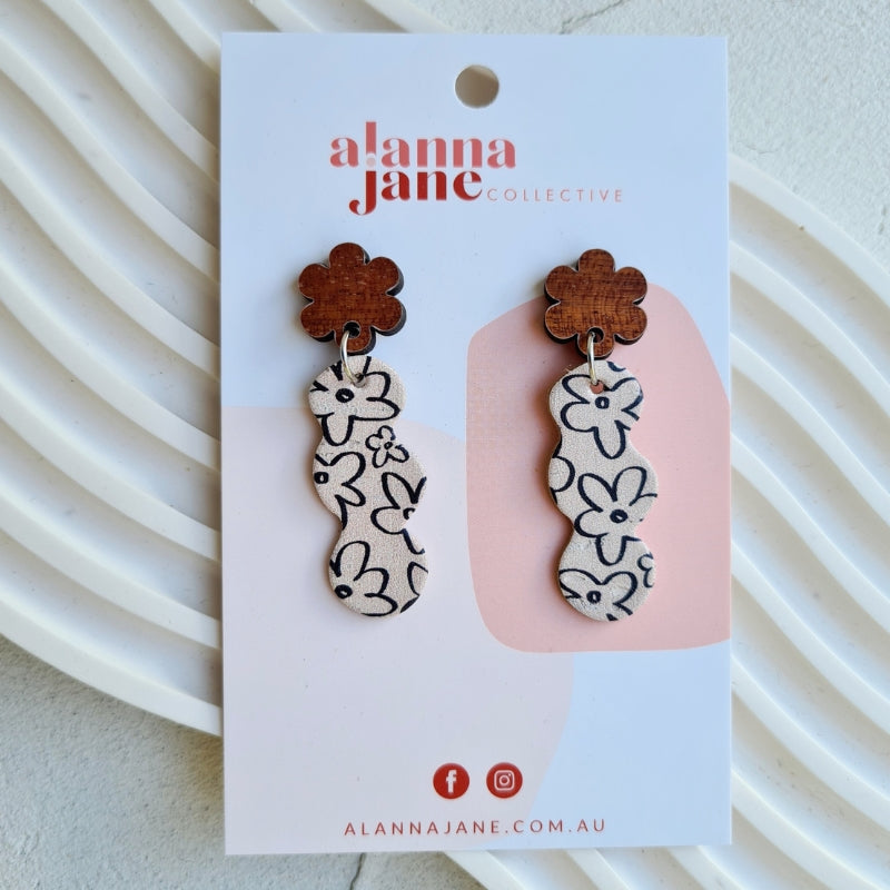 Abstract Floral Cork Earrings - Boho Floral