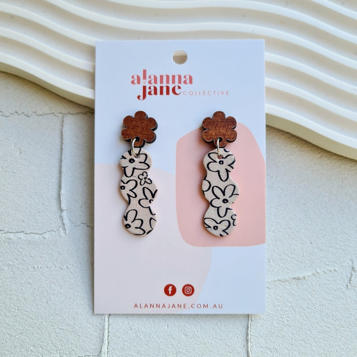 Abstract Floral Cork Earrings - Boho Floral