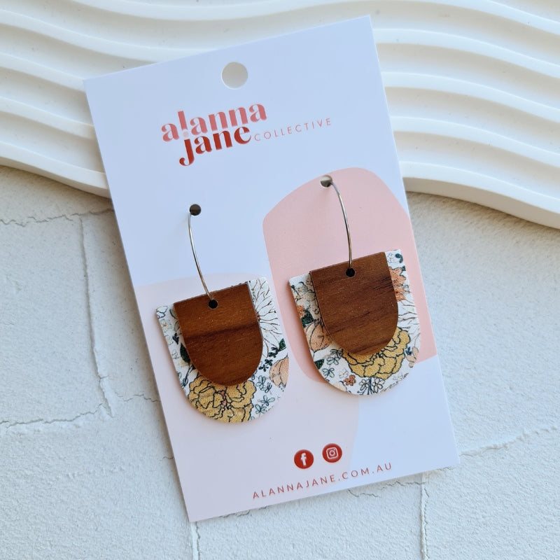 Alia Cork and Timber Layered Earrings - Summer Floral