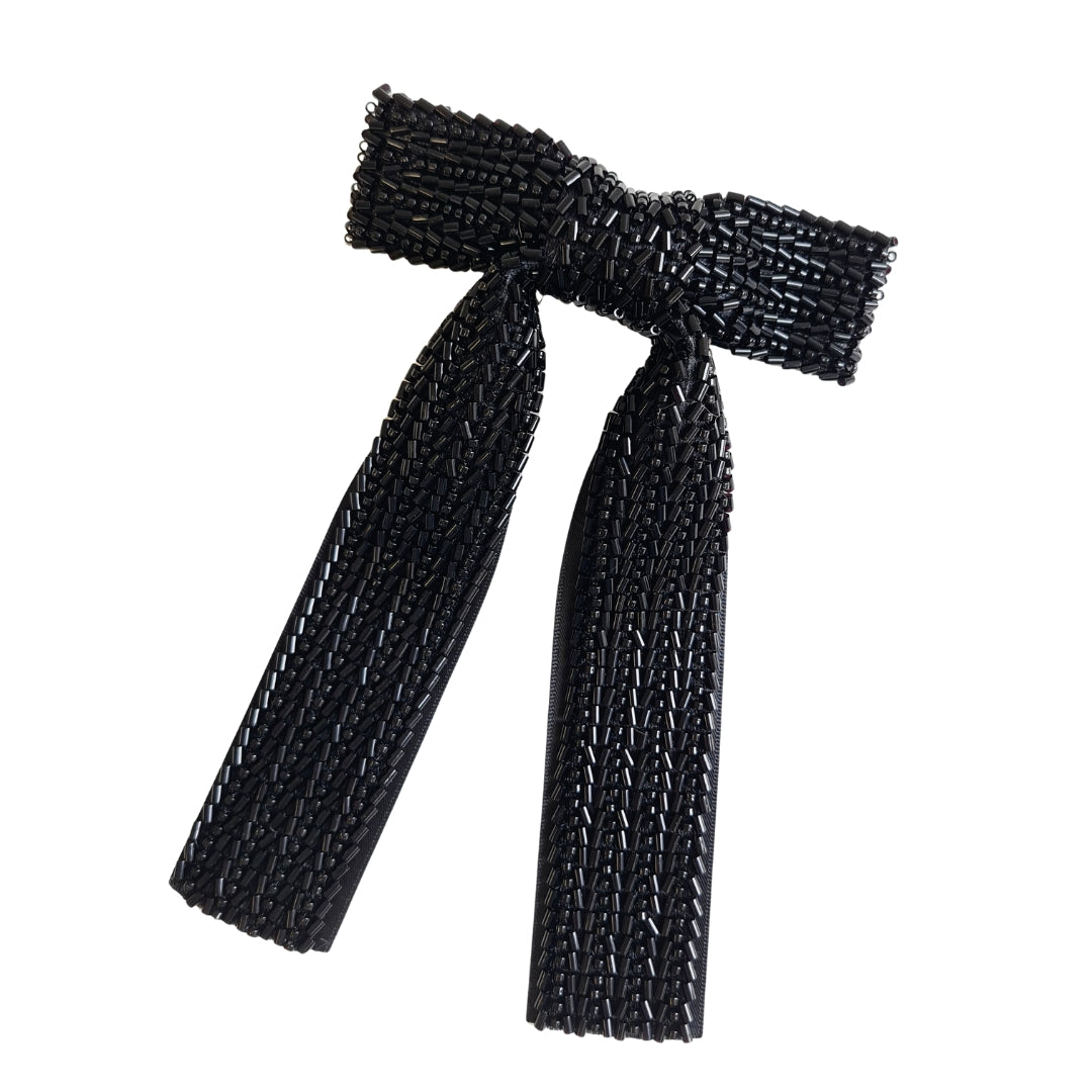 Black Beaded Bow Clip