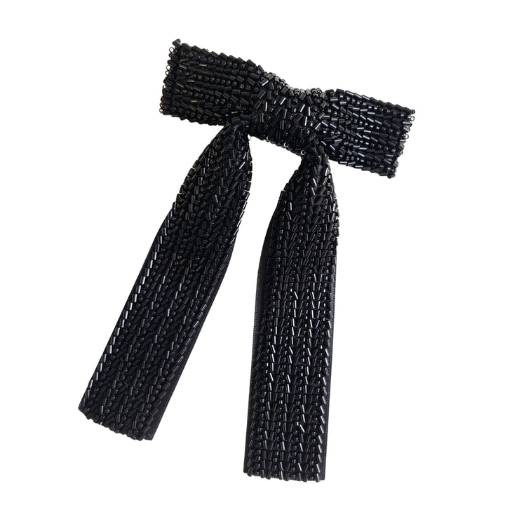 Black Beaded Bow Clip