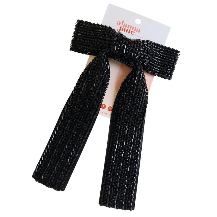 Black Beaded Bow Clip