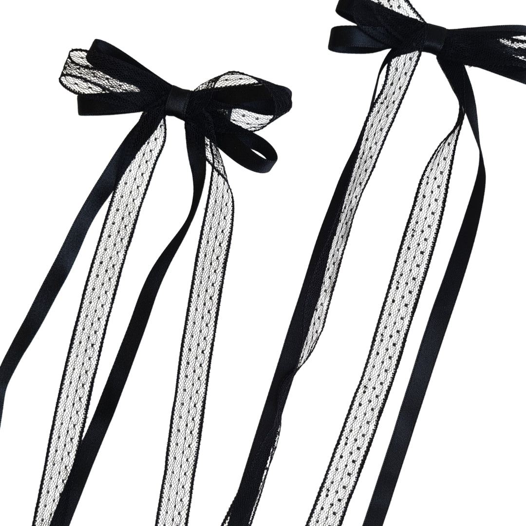 Black Ribbon and Lace Bow Set