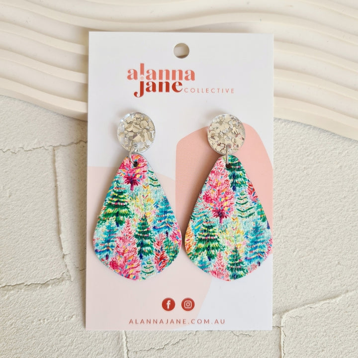 Bright Christmas Tree Leather Dangles