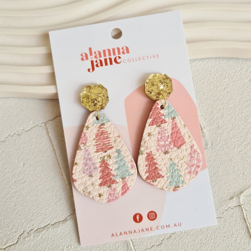 Pastel Christmas Tree Leather Dangles