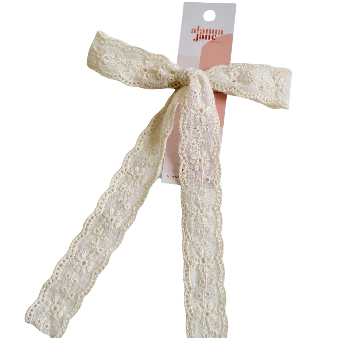 Cream Lace Bow Hair Clip