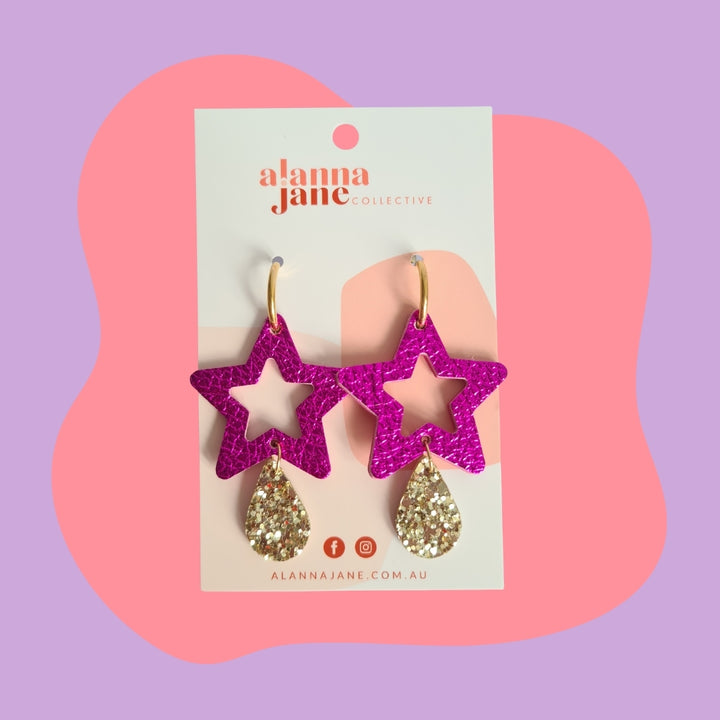 Cut Out Leather Star Dangle Earrings