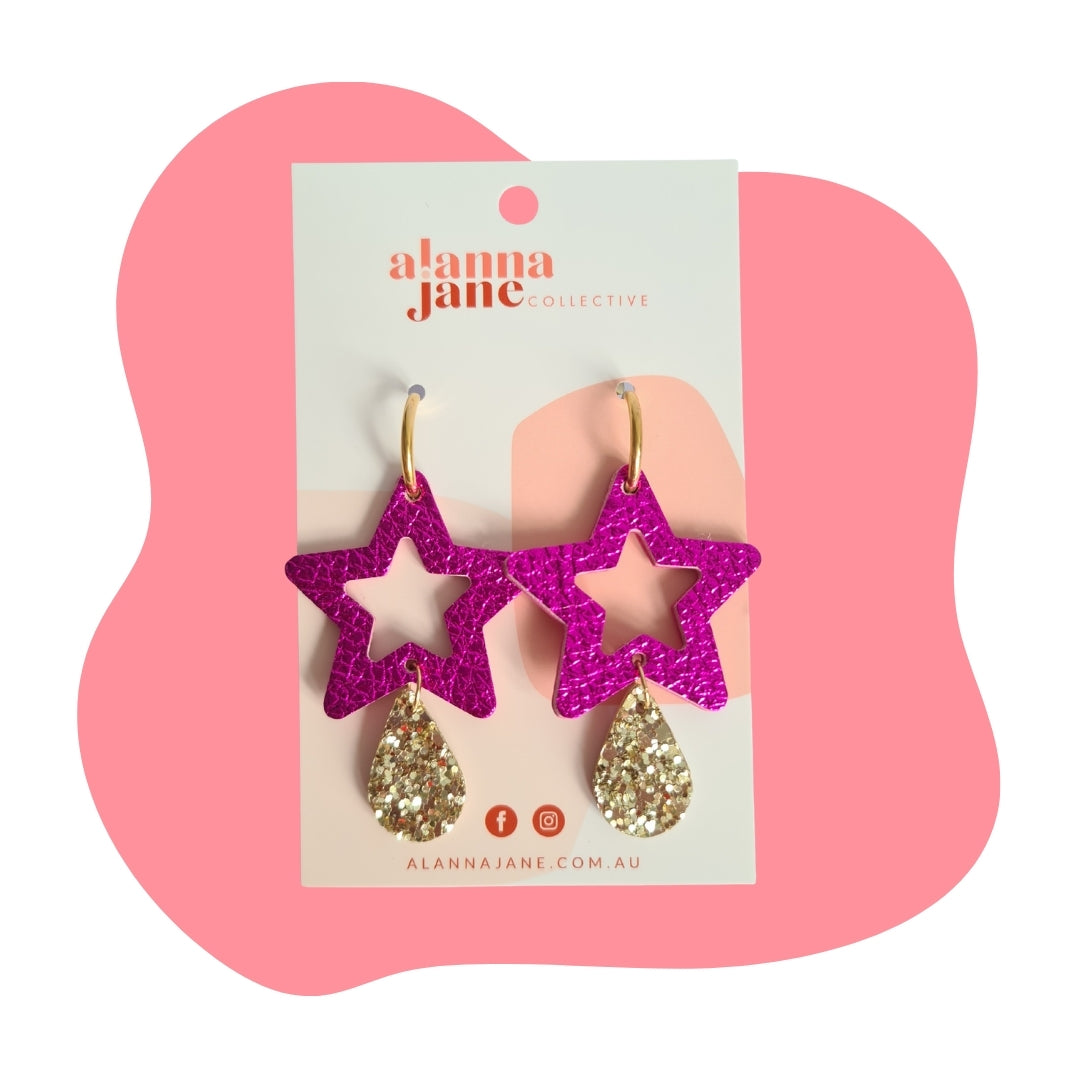 Cut Out Leather Star Dangle Earrings