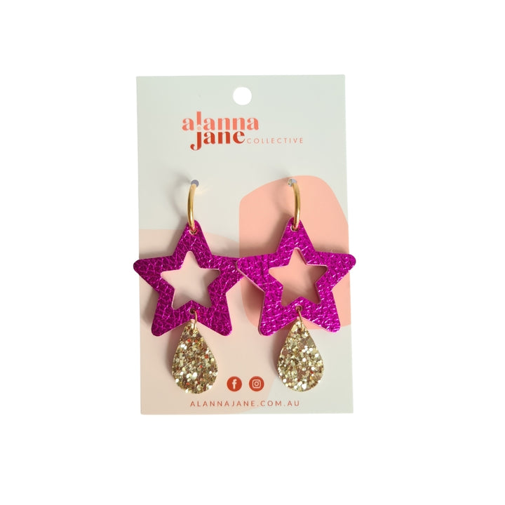 Cut Out Leather Star Dangle Earrings