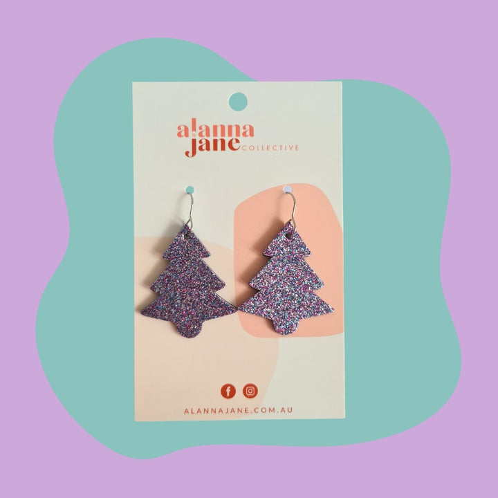 Multi Glitter Leather Large Christmas Tree Earrings