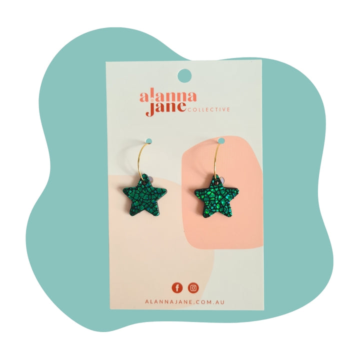 Glitter Green Leather Mini Hoop Earrings