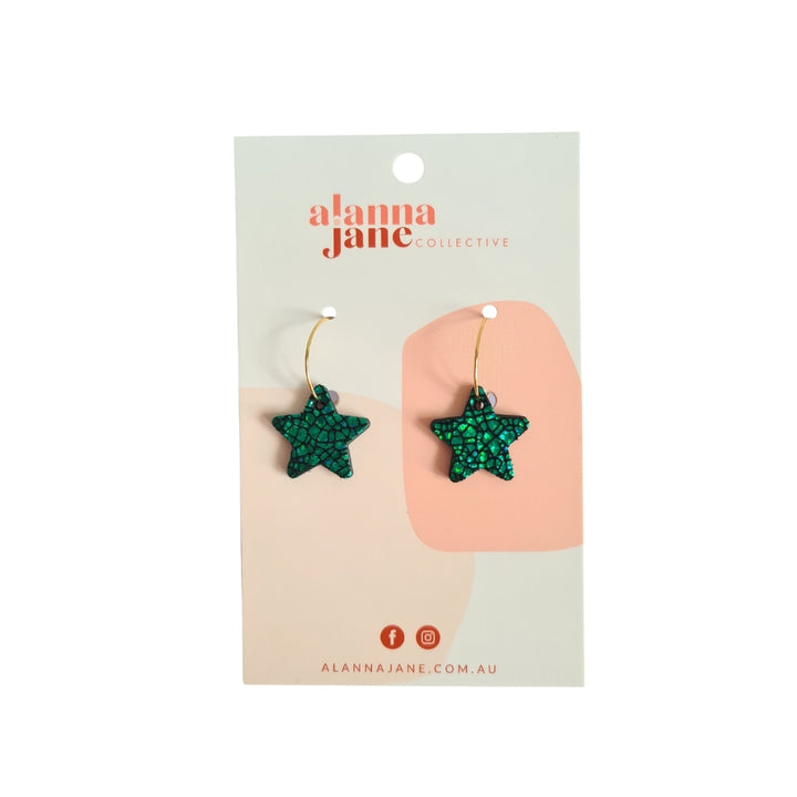 Glitter Green Leather Mini Hoop Earrings