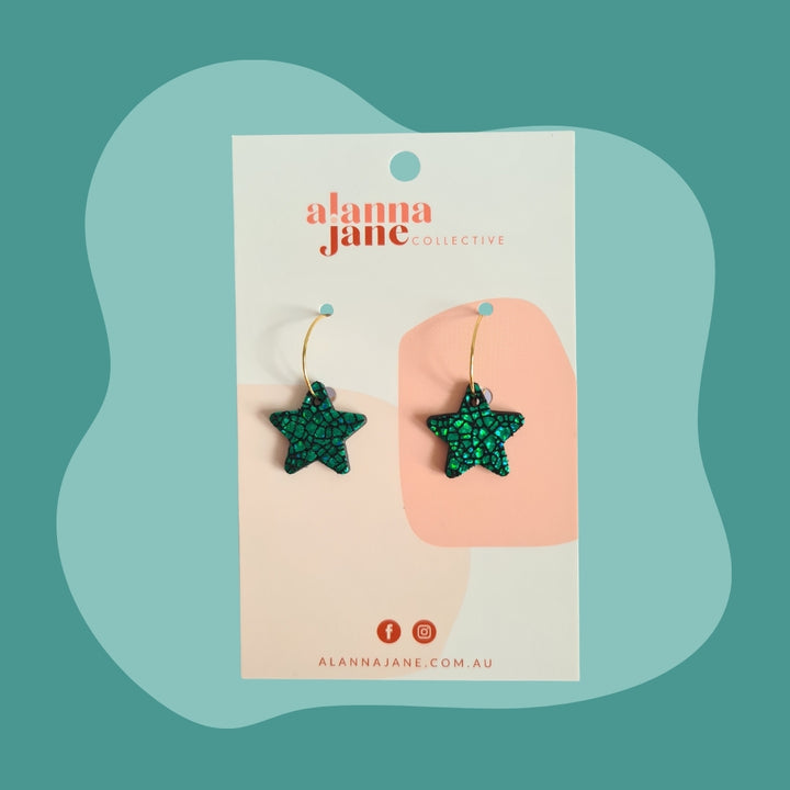 Glitter Green Leather Mini Hoop Earrings