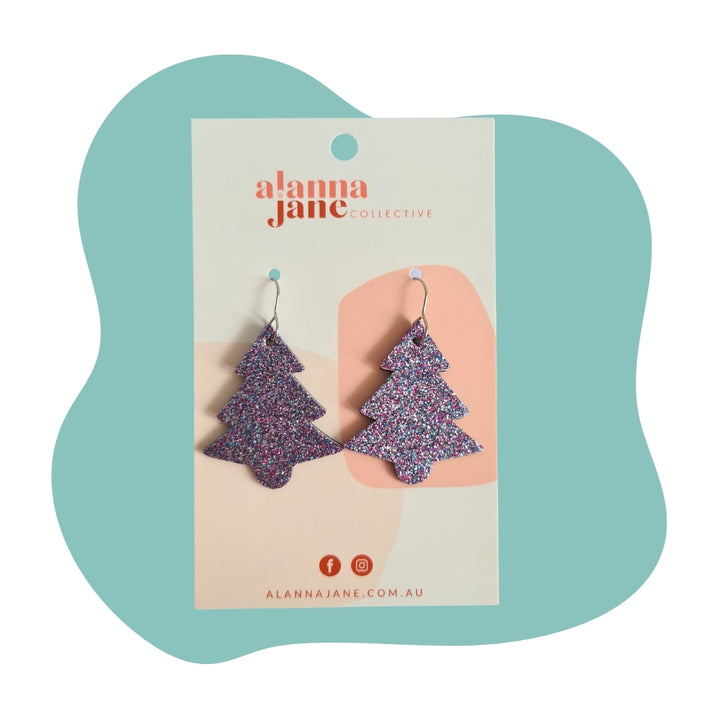 Multi Glitter Leather Large Christmas Tree Earrings