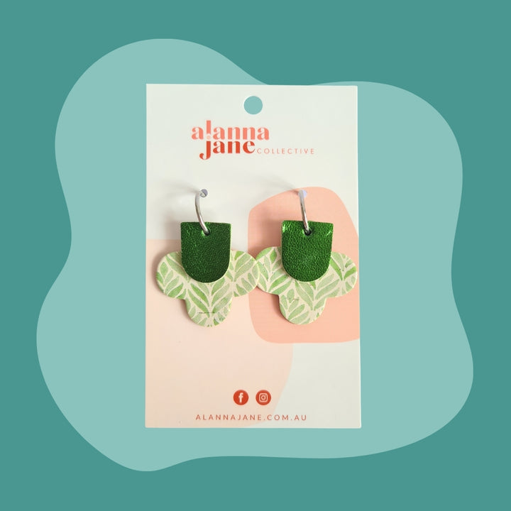 Green Leaf Print Hoop Earrings