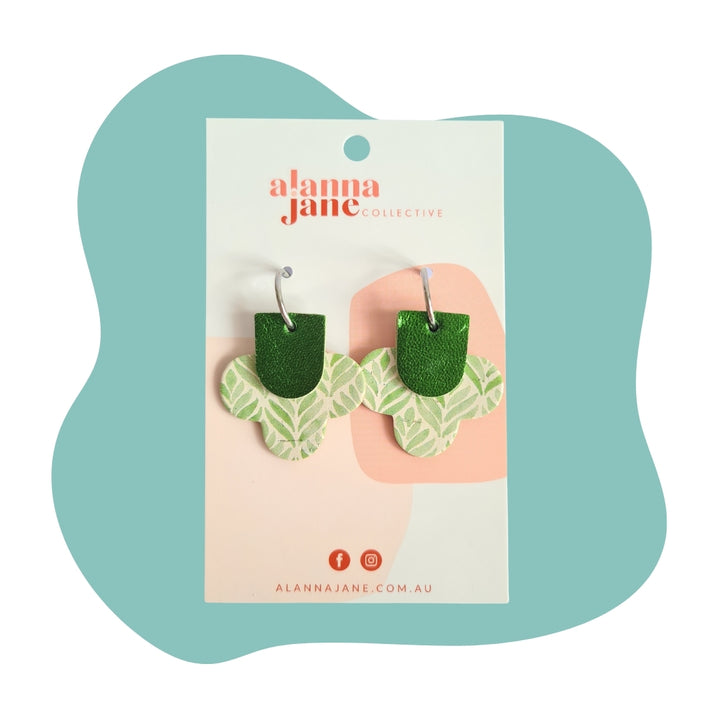 Green Leaf Print Hoop Earrings
