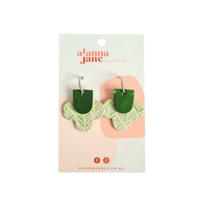 Green Leaf Print Hoop Earrings