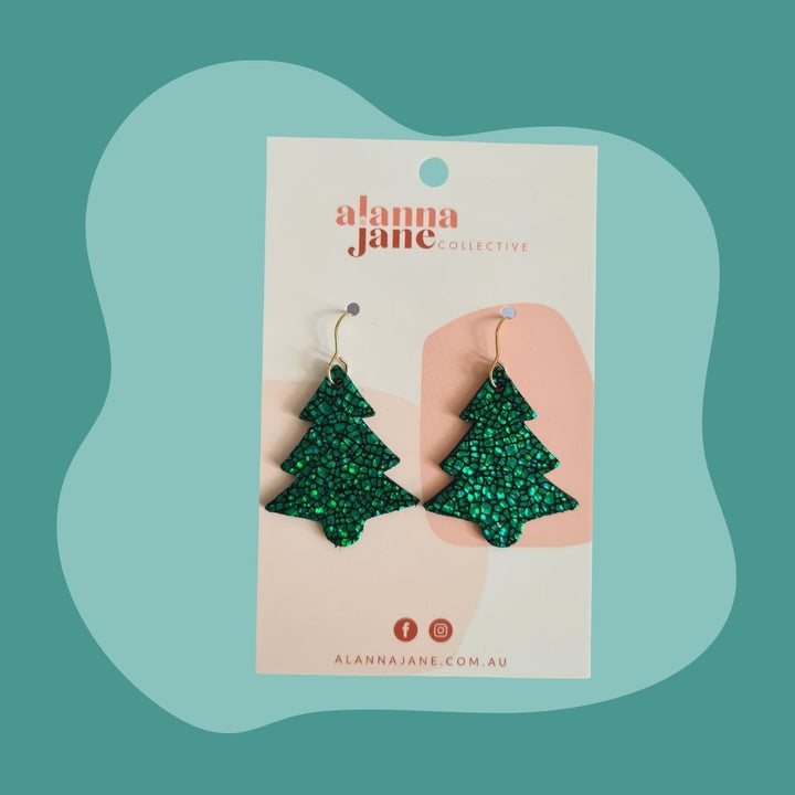 Large Glitter Green Christmas Tree Earrings
