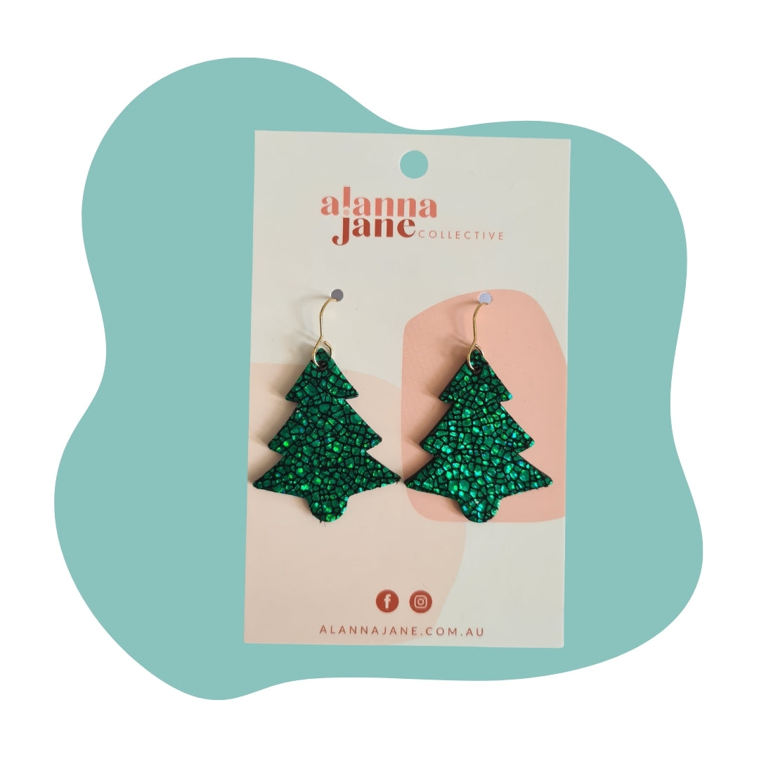Large Glitter Green Christmas Tree Earrings