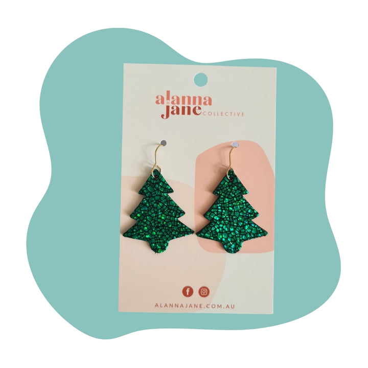 Large Glitter Green Christmas Tree Earrings