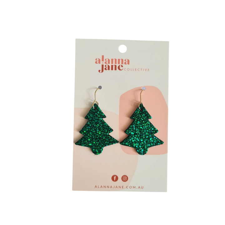 Large Glitter Green Christmas Tree Earrings