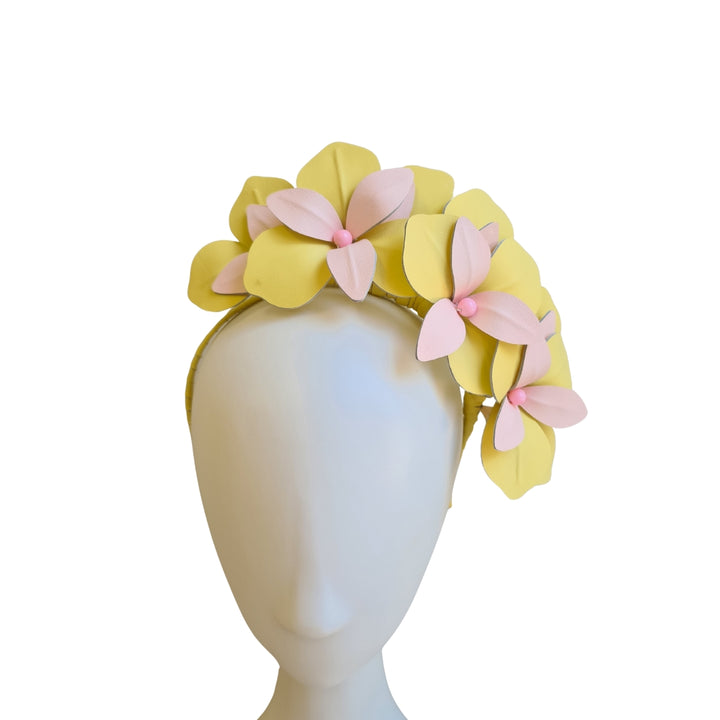 Pastel Yellow and Pink Leather Headpiece