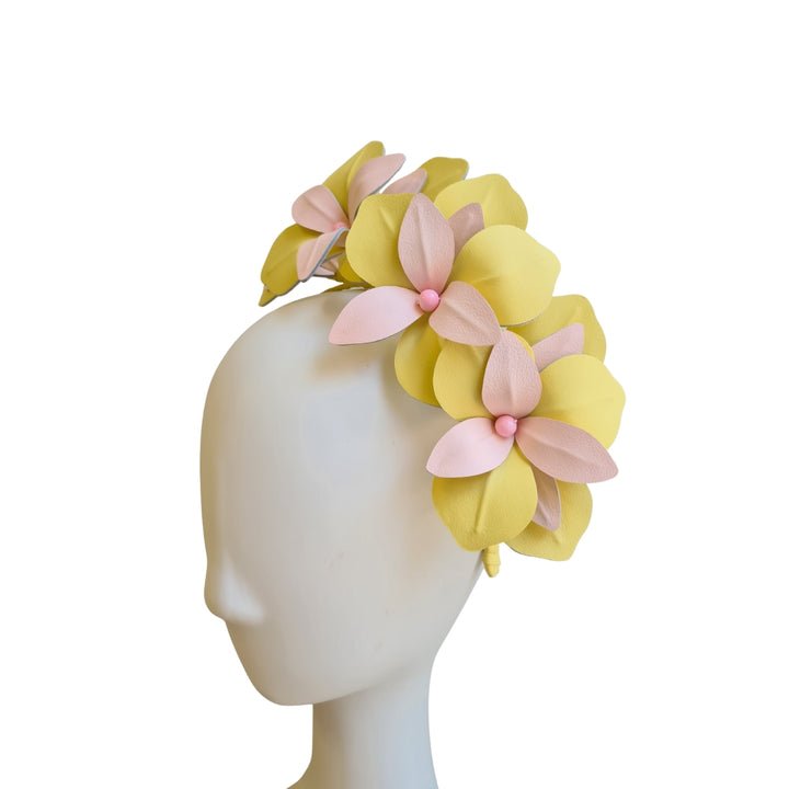 Pastel Yellow and Pink Leather Headpiece