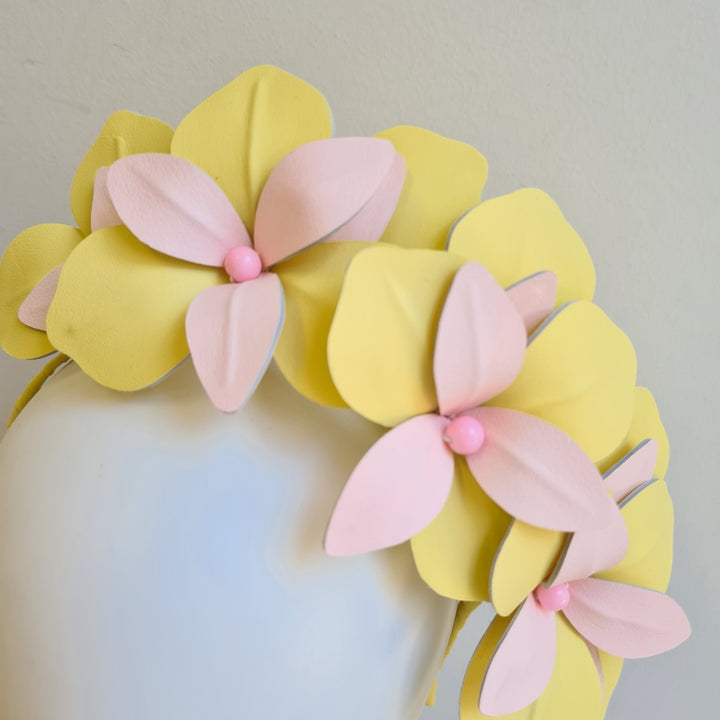 Pastel Yellow and Pink Leather Headpiece