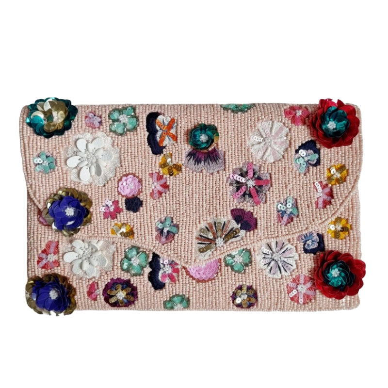 Pink Beaded Clutch Bag