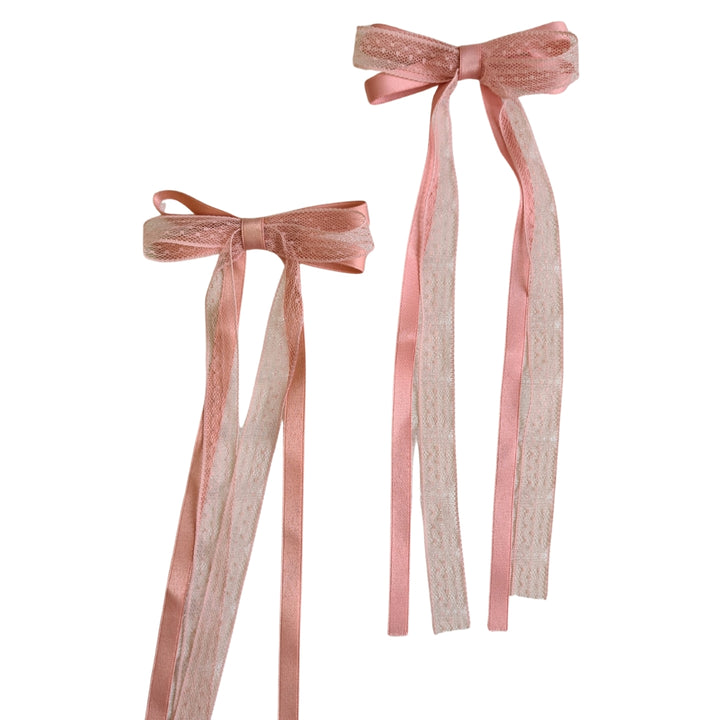 Pink Ribbon and Lace Bow Set
