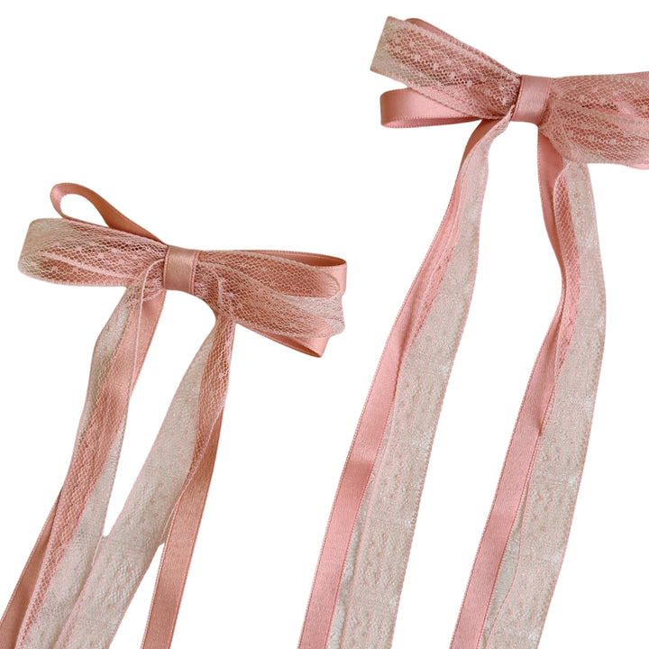 Pink Ribbon and Lace Bow Set