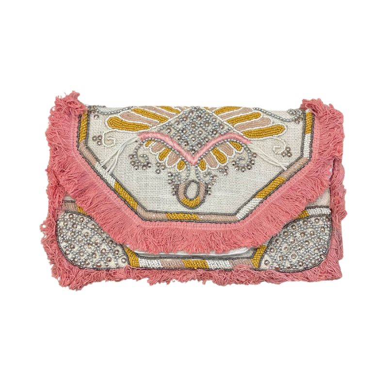 Pink and Mustard Jute Clutch