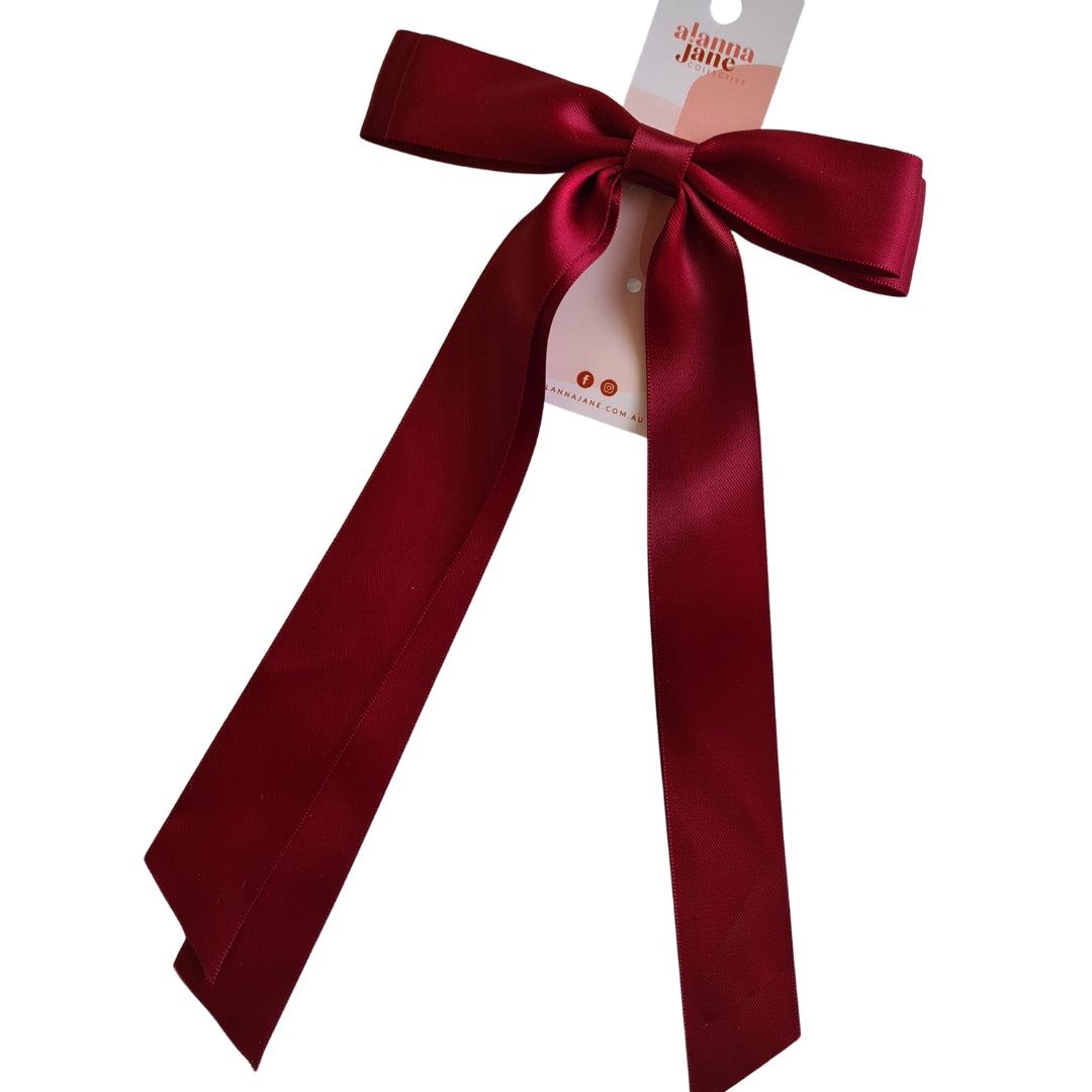 Deep Red Satin Bow Clip