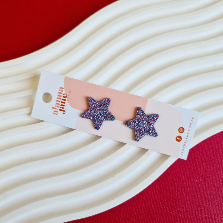 Star Studs in Multi Glitter