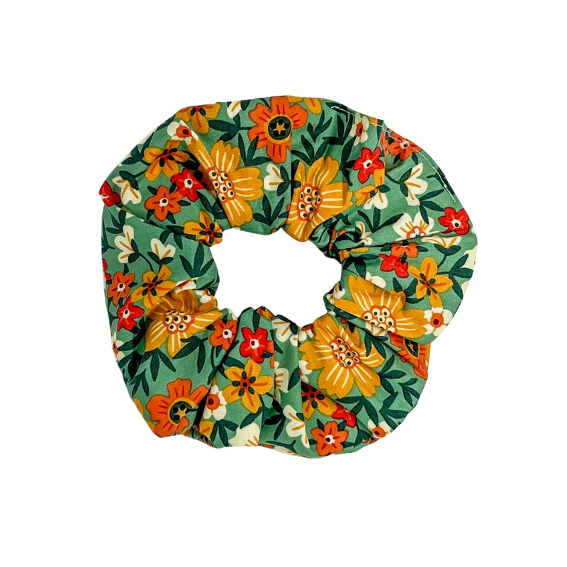 Yellow and Green Floral Scrunchie