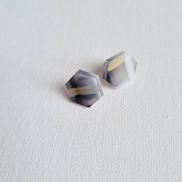 Black Check Hexagon Acrylic Studs