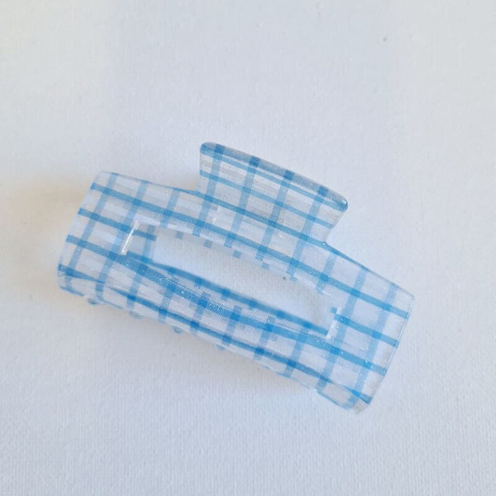 Blue Check Claw Clip