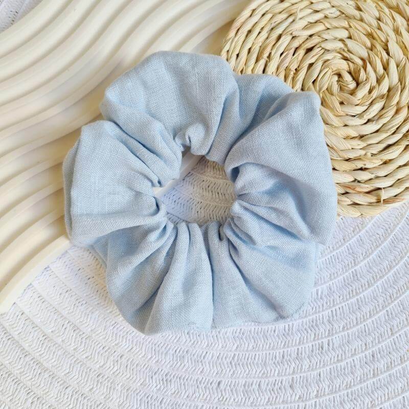 Blue Linen Scrunchie