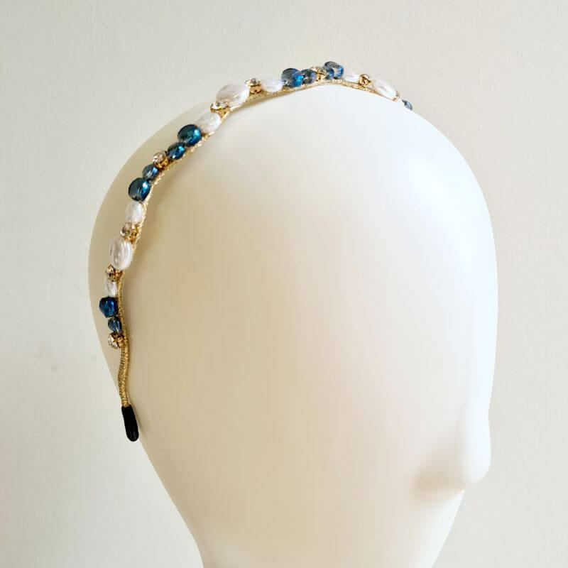Blue Pearl and Bead Headband