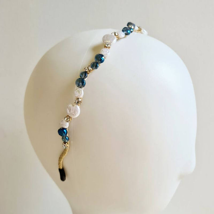 Blue Pearl and Bead Headband
