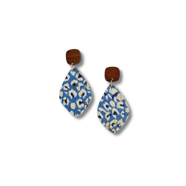 Cork Diamond Earrings - Blue Leopard