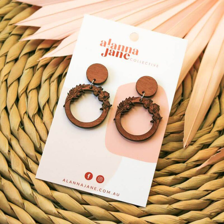 Floral Circle Timber Earrings