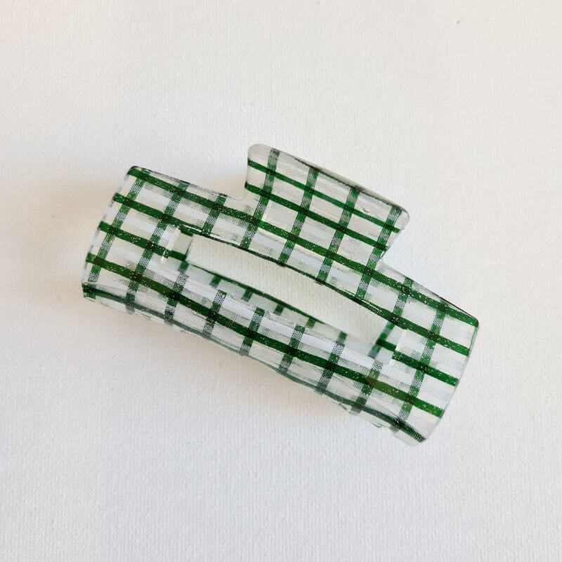 Green Check Claw Clip