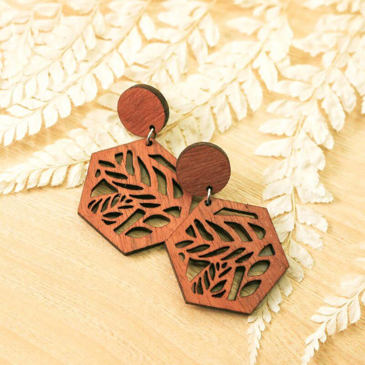 Hexagon Leaf Timber Earrings